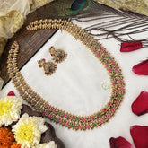 Vriksham Double Layer Gold Plated Lakshmi With Leaf Long Neckpiece-Red Green-G19154